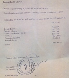 1 PLO ontvangt per kwartaal SRD 66.000 aan uitbetaling brandstofcompensatie.1