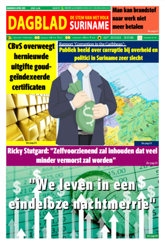 Dagblad Suriname voorpagina maandag 24 april – Dagblad Suriname