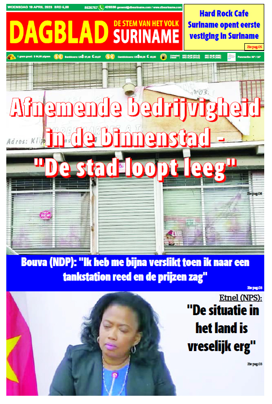 Voorpagina Dagblad Suriname woensdag 19 april 2023 – Dagblad Suriname