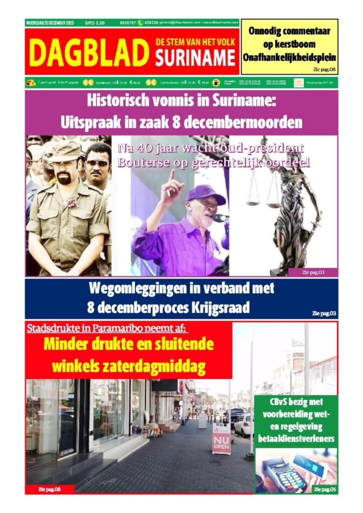 Dagblad Suriname woensdag 20 december 2023 – Dagblad Suriname