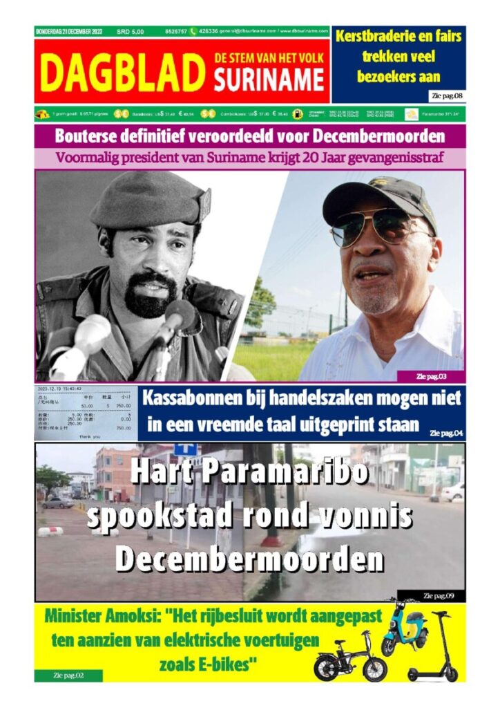 Dagblad Suriname donderdag 21 december – Dagblad Suriname