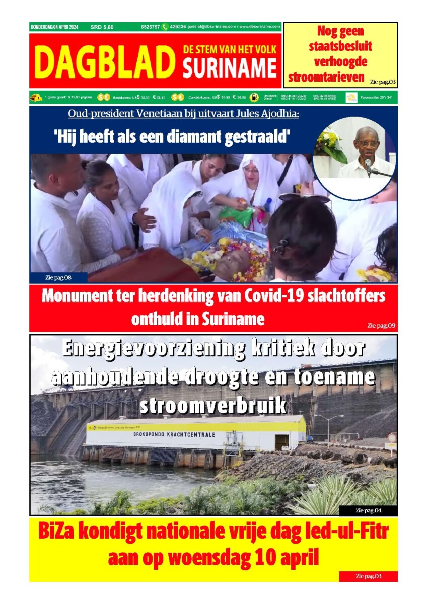 Dagblad Suriname Donderdag 4 April 2024 Dagblad Suriname