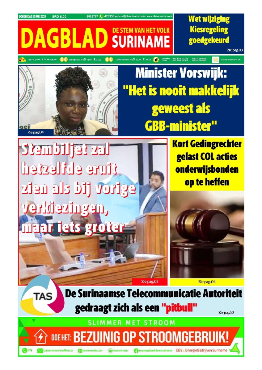 Dagblad Suriname donderdag 23 mei 2024 – Dagblad Suriname