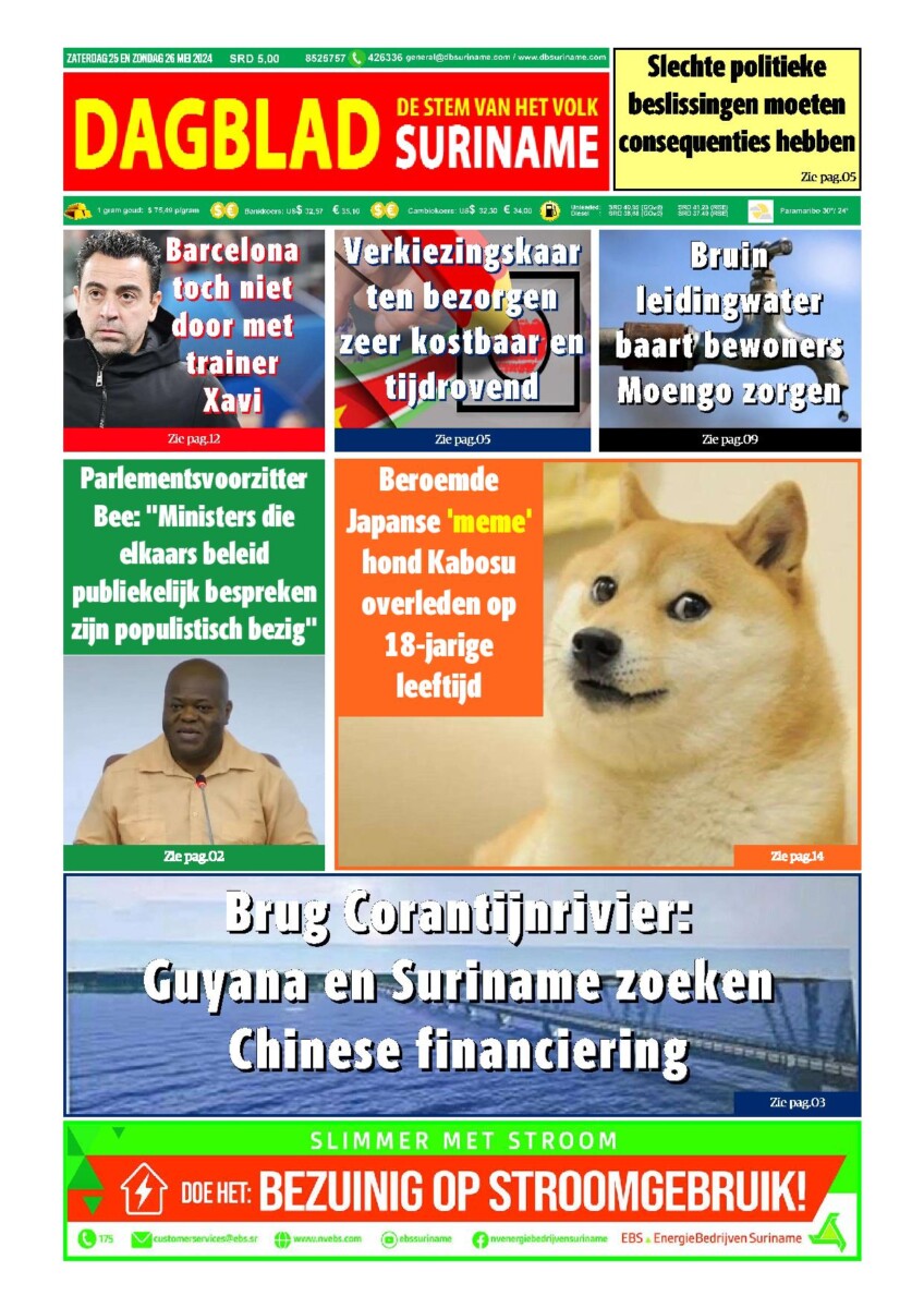 Dagblad Suriname zaterdag 25 mei 2024 – Dagblad Suriname