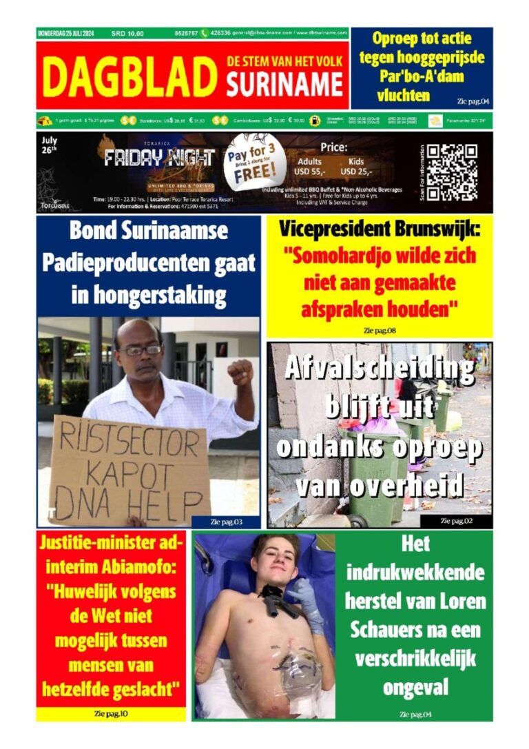 Dagblad Suriname donderdag 25 juli 2024 – Dagblad Suriname