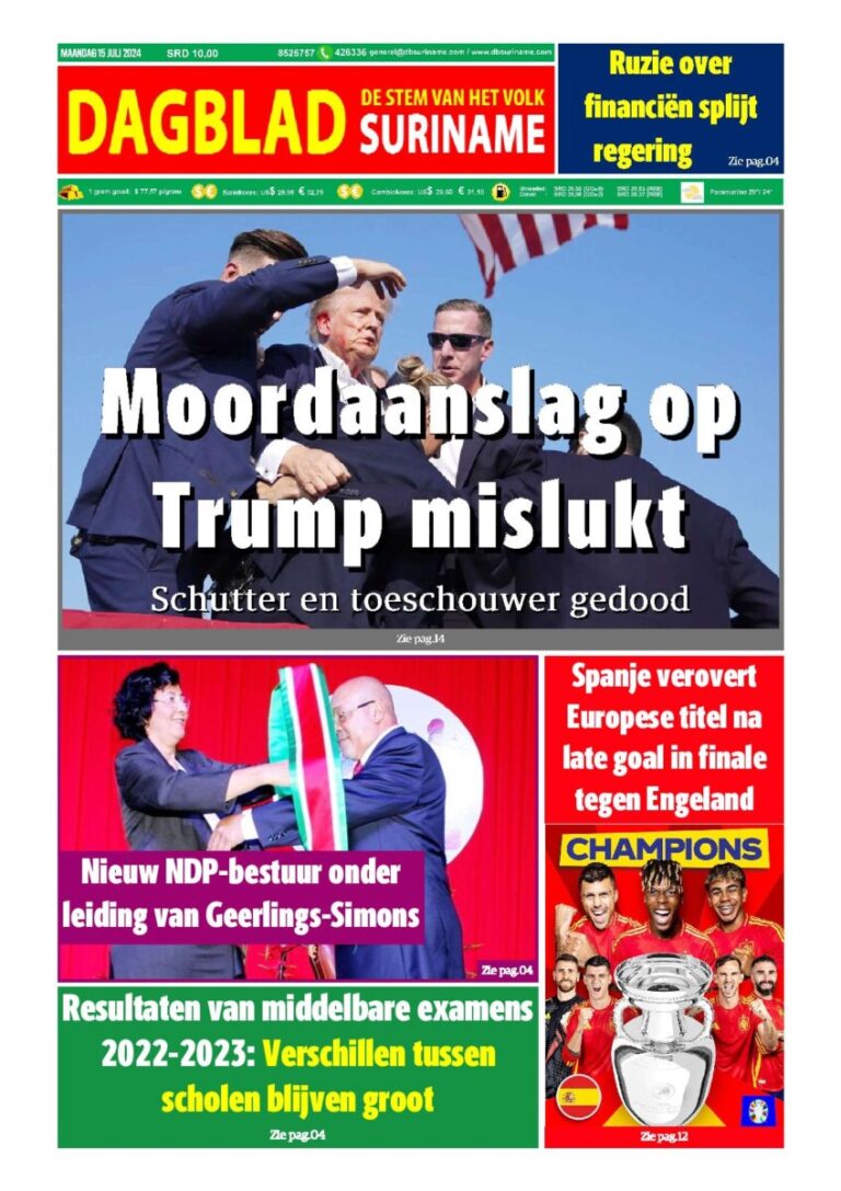 Dagblad Suriname Maandag 15 Juli 2024 Dagblad Suriname