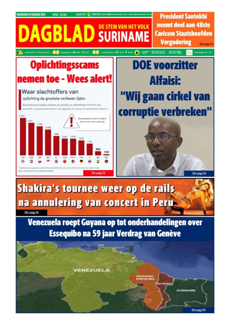 Dagblad Suriname, woensdag 19 februari 2025 – Dagblad Suriname