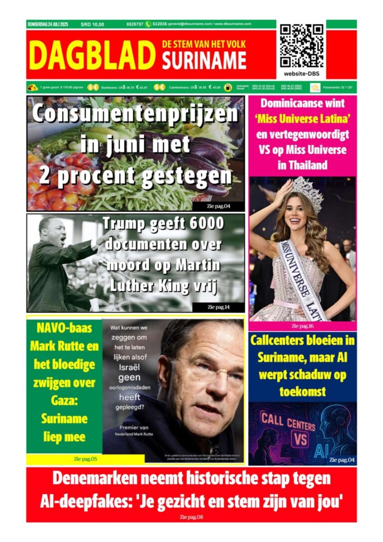Dagblad Suriname Donderdag 24 Juli 2025 Dagblad Suriname